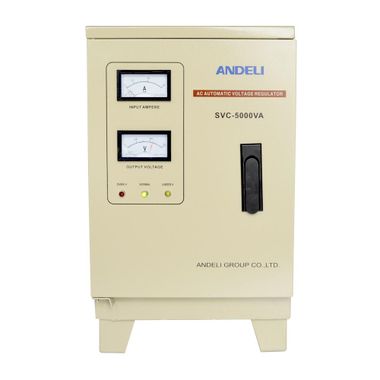 ANDELI SVC-5000VA-GS электромеханический (вертикальный, защита от пониженного напряжения и перенапряжения/байпас/защита от перегревара/рабочее напряжение 110-250 Вольт)