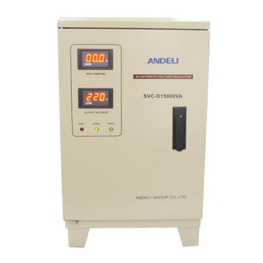 ANDELI SVC-5000VA-GS  электромеханический (вертикальный, защита от пониженного напряжения и перенапряжения/байпас/защита от перегревара/рабочее напряжение 150-250 Вольт)